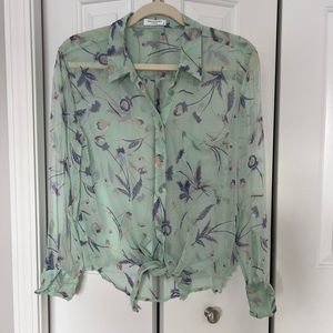 EQUIPMENT Floral Sheer Button Up Blouse Green